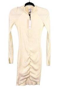 Staple & Hue Women's Cream Ruched Long Sleeve Knit Bodycon Mini Dress Small NWT