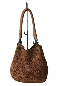 SAK Woven Crotched Light Brown Hobo Bag Laying Flat 12" X 14"