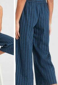 Banana Republic Rowan Wide Leg Pants 16 Striped Linen Cotton High Rise Blue