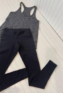 Lululemon  Gray Spade Dye Racerback Tank & Black Low Rise Leggings Bundle Size 4