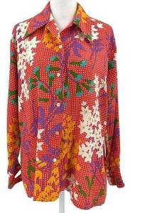 Vintage 60s 70s Psychedelic Floral Mod Button Front Shirt Miss Holly size Large