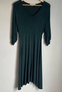 amour vert v neck asymmetrical midi dress emerald green