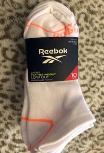 NWT  Ladies Feather Weight Low Cut Performance Training Socks 10 Pack Shoes Size 4-10 White with multi color trim