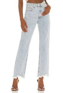 Superdown Straight Raw Hem Jeans Light Blue Wash SIZE 27 Rigid Boyfriend NEW