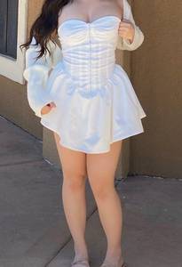 white bustier/corset ruffle strapless mini dress