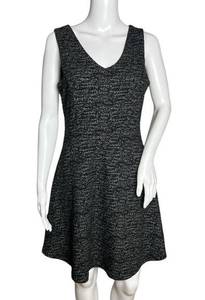 Katherine Barclay Fit & Flare Dress Black Gray Marled Sleeveless Scoop Neck