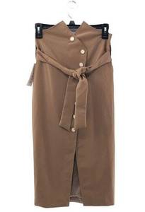 Bardot Tie Waist Skirt in Tan / replaced buttons