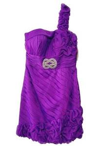 Party Time Womens Formal Purple Crinkled One Shoulder Strap Dress Size 10