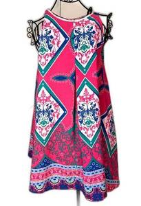 BLACK BEAD Bright Pink Boho Blue/Green Print Sleeveless Sundress szL