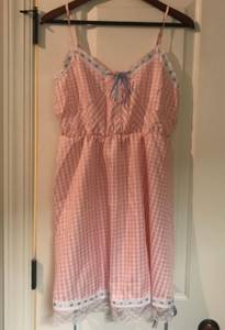 Romwe Gingham Pink White Checkered Dress Lace Bows Ribbons Barbiecore M Sundress