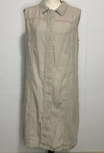 Cabelas Medium 100% Linen Button Down Embroidered Sleeveless Dress