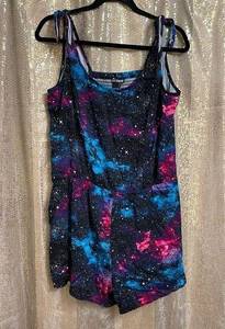 Black Pink Teal Galaxy Space Shorts Romper XL, NWT