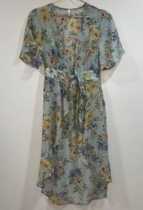 Live 4 Truth Kimono Small Sky Blue Womens Floral Tie Front Longline Duster