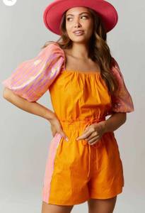 These Three Boutique Orange And Pink Sequin Romper