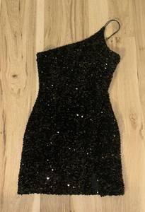Black Sequin One Shoulder Dress