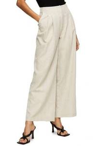 NWOT Topshop Herringbone Linen Wide Leg Trousers In Oatmeal Size 10