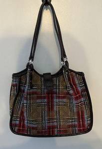 VERA BRADLEY red grayPlaid HIGHLANDS CARGO Bag Satchel Wool Purse academia prep