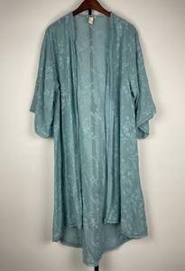 Forever 21 Blue Floral Long Embroidered Sheer Open Front Duster Kimono