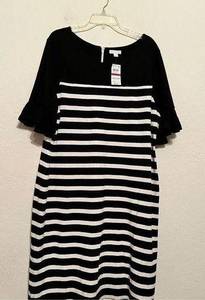 New charter club nautical, black white striped dress size 2X ￼