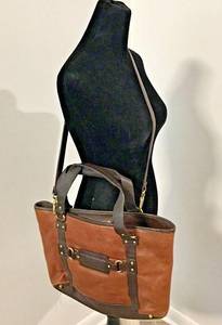 STONE MOUNTAIN Brown Tan Soft Leather Two Handle Purse Shoulder Strap Tote Bag