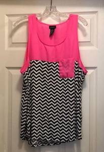 Justify Neon Pink & Black & White Chevron Tank Top 1X