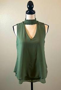 Hollywould High V-Neck Open Front & Back Sleeveless Blouse Color Green Sz. M