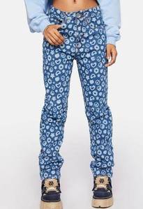 Dolls Kill Blue Daisy Street Peace Yin Yang Hearts Flowers Printed Dad Jeans