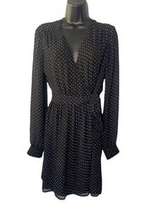 Charles Henry Black Dot Long Sleeve Wrap Dress Women’s Size Small