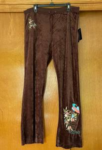 BCBCMaxAzria Vintage Y2K Chocolate Brown Embroidered Velour Track Pants