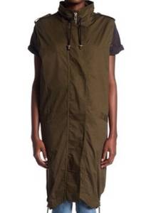 Soprano Zip-Up Sleeveless Long Oversized Army Utility Vest Green Medium