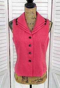 Danny & Nicole Stacked Collar Vest Blouse Coral Black 8P