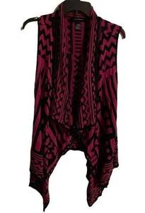 Ashley Stewart Black Pink Aztec Print Cardigan Sweater Vest