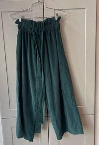 MLM Label Womens Forest Green Corduroy High Rise Wide Leg Paperbag Tie Pants S