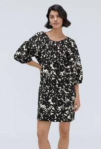 Everlane  The Seersucker Puff Sleeve Dress Black White Small NWT 3/4 Sleeve