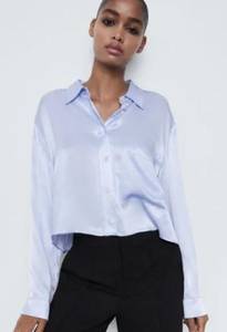 ZARA  Blue Satin Effect Button Front Crop