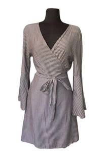 Ecote Striped  V Neck Wrap Dress