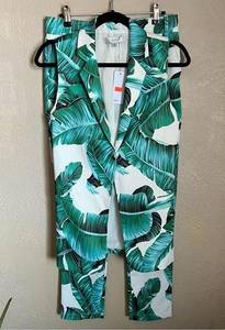 NWT Ovi Green Leaf Tropical Vest Pantsuit Small