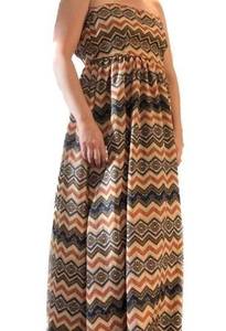 Ya Los Angeles Strapless Chevron Aztec Print Maxi Boho Tube Dress - Size Large