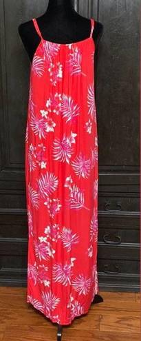 FAVLUX Red/ orange palms long sleevesless dress. M