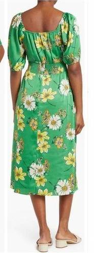 Collective Concepts  Floral Puff Sleeve Cutout Midi Dress Green Yellow L