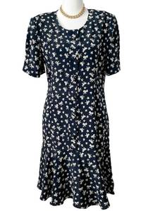 🎀 Vintage Bow Print Drop Waist Flounce Skirt Dress MCM Flapper size S petite 🎀