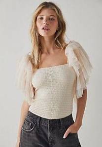 Free People NWT  Kill The Lights Ruffle Sleeve Thong Bodysuit Cream Medium