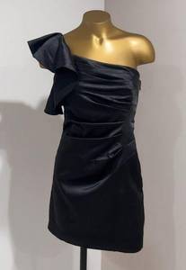 Hailey Logan By Adrianna Papell Black Satin One Shoulder Formal Dress Size S