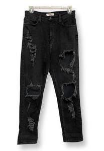 Womens Boyfriend Jeans Black Distressed Dark Wash Denim Juniors 9