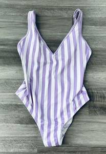 Kona Sol Purple Striped One-Piece Swimsuit Size L New