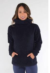 Carve Designs Roley Cowl Fleece Pullover Sweater Long Sleeve Black Large