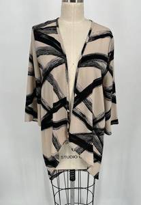 Poetry  Women's Open Front Kimono Jacket Sz S Beige Black 3/4 Sleeve Sheer