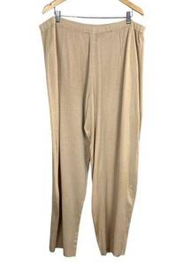 Ming‎ Wang Pants Womens 3X Beige Pull On Straight Leg Knit Stretch Waist Plus