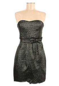 YA Los Angeles Metallic Black Gold Strapless Party Dress with Bow size Large