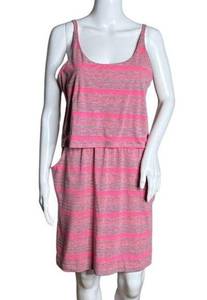 Kavu Dress Womens Small Pink Gray Striped Wild Pink Coco Tank Dress Outdoors